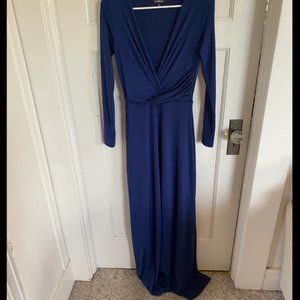 blue long sleeve maxi dress
